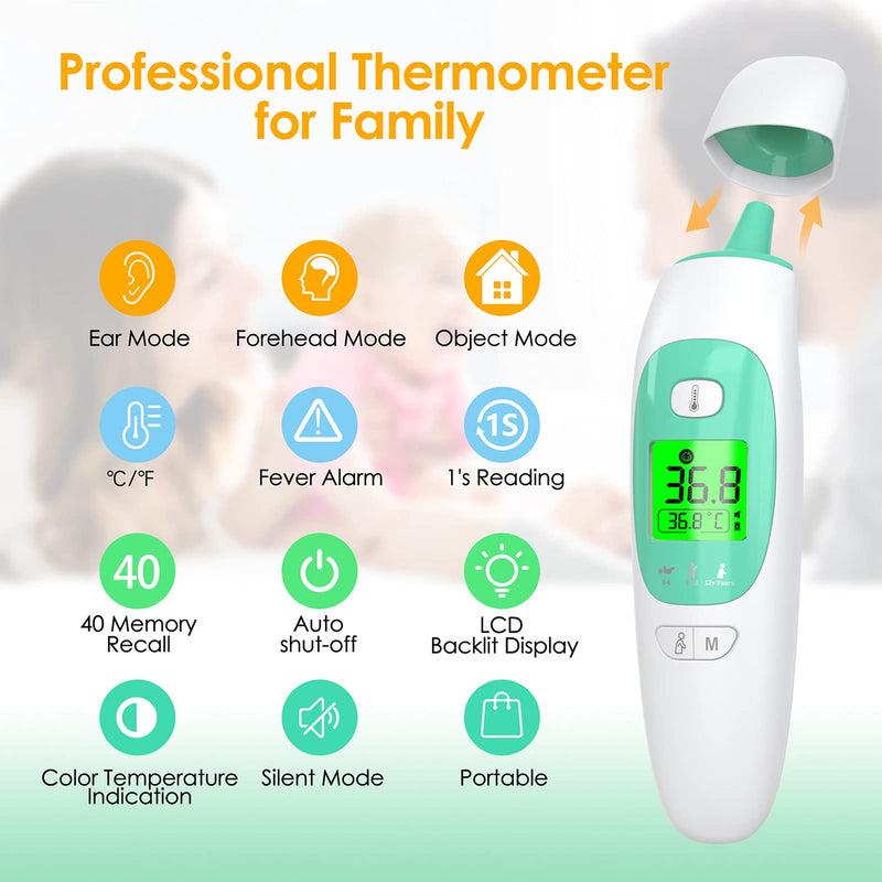 [Australia] - Infrared Digital Ear and Forehead Thermometer, KKmier Non Contact Medical Temperature Thermometer for Adults Children Baby and Object Surface High Temperature Alarm CE 
