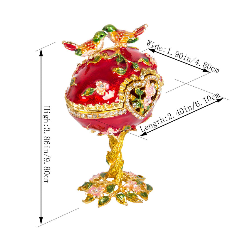 [Australia] - QIFU-Hand Painted Enameled Faberge Egg Style Decorative Hinged Jewelry Trinket Box Unique Gift for Home Decor Red 