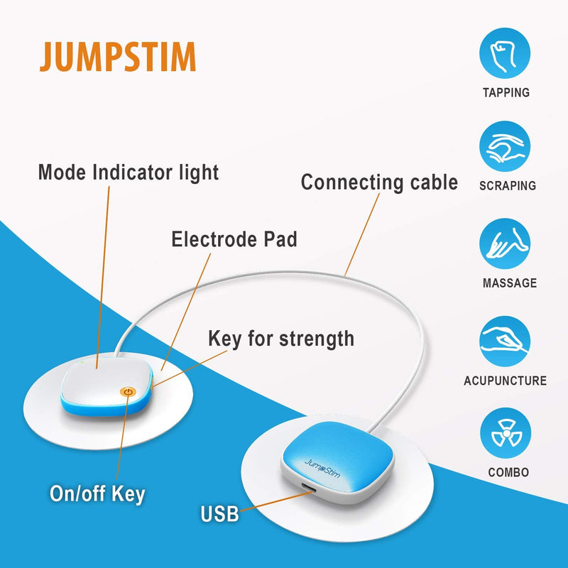 [Australia] - JumpStim TENS Muscle Massager Double Pad Electrode Stimulator – Rechargeable, Portable, Wearable Adhesive 5 Speed Massage Relief Therapy Device for Back Pain, Neck Strain, Achy Feet, Sports Injury 