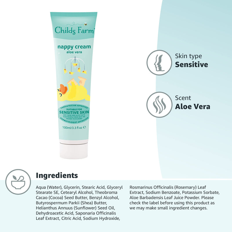 [Australia] - Childs Farm | Baby Nappy Cream | Aloe Vera | Suitable for Newborns with Dry, Sensitive & Eczema-prone Skin | 100ml 100 ml (Pack of 1) 