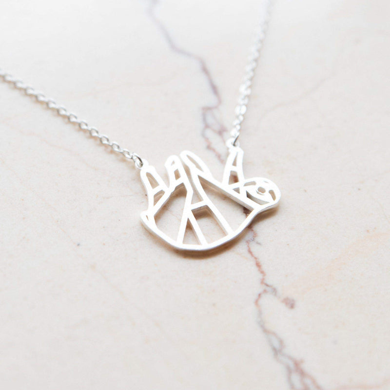 [Australia] - La Menagerie Sloth Silver Origami Jewelry & Silver Geometric Necklace – 925 Sterling Plated Silver Necklace & Sloth Necklaces for Women – Sloth Necklace for Girls & Origami Necklace 