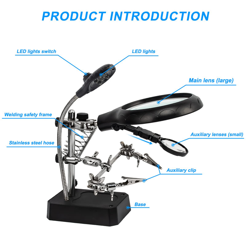 [Australia] - AORAEM LED Light Helping Hands Magnifier Station,2.5X 7.5X 10X Magnifying Glass Soldering with Clamp and Alligator Clips Desktop Magnifer Stand for Craft Carving Jewelry 