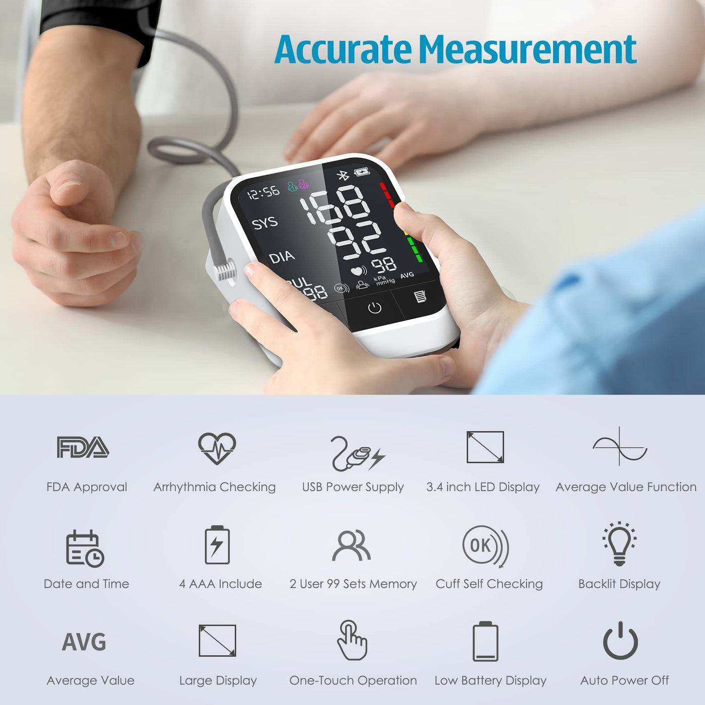 Vitkare Smart Bluetooth BP Machine with Adjustable Larger Cuff, Accuracy BP  Monitor Result, LED Color Backlit Larger Display, Stores up
