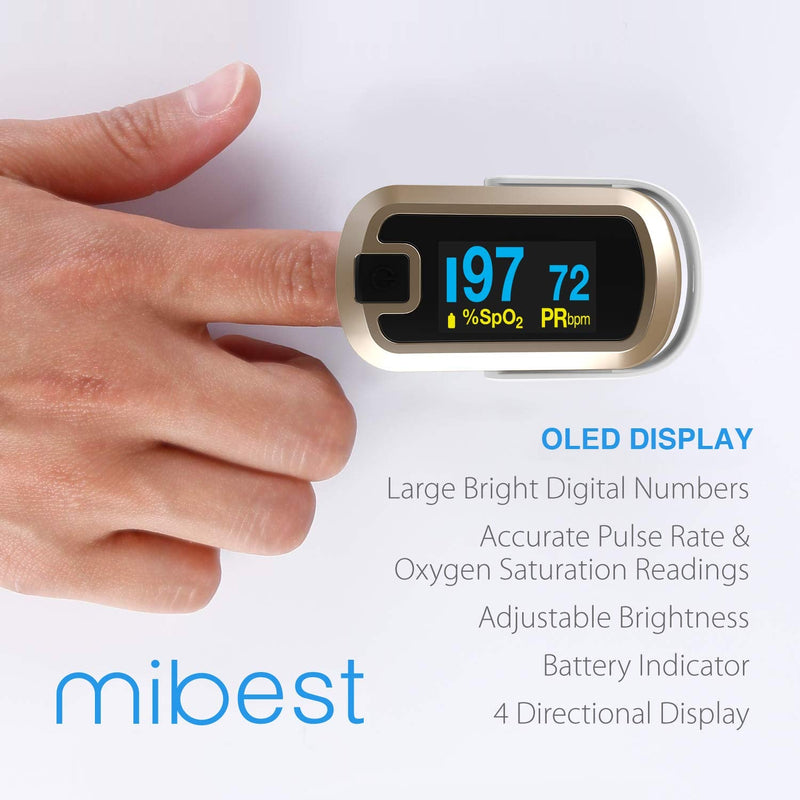 [Australia] - mibest OLED Finger Pulse Oximeter, O2 Meter, Dual Color White/Luxury Gold 