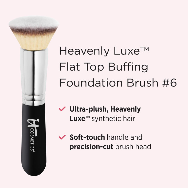 [Australia] - IT Cosmetics Heavenly Luxe Flat Top Buffing Foundation Brush #6 - For Liquid & Powder Foundation - Buff Away the Look of Pores, Fine Lines & Wrinkles - With Award-Winning Heavenly Luxe Hair 