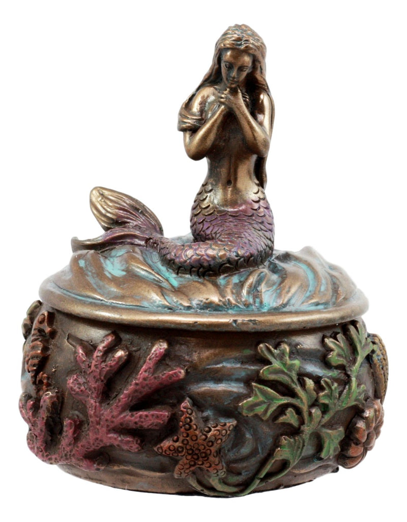 [Australia] - Ebros Beautiful Mermaid Tefiti Praying Round Jewelry Box Figurine 3.25"H Small Nautical Starfish Coral Decorative Trinket Keepsake 