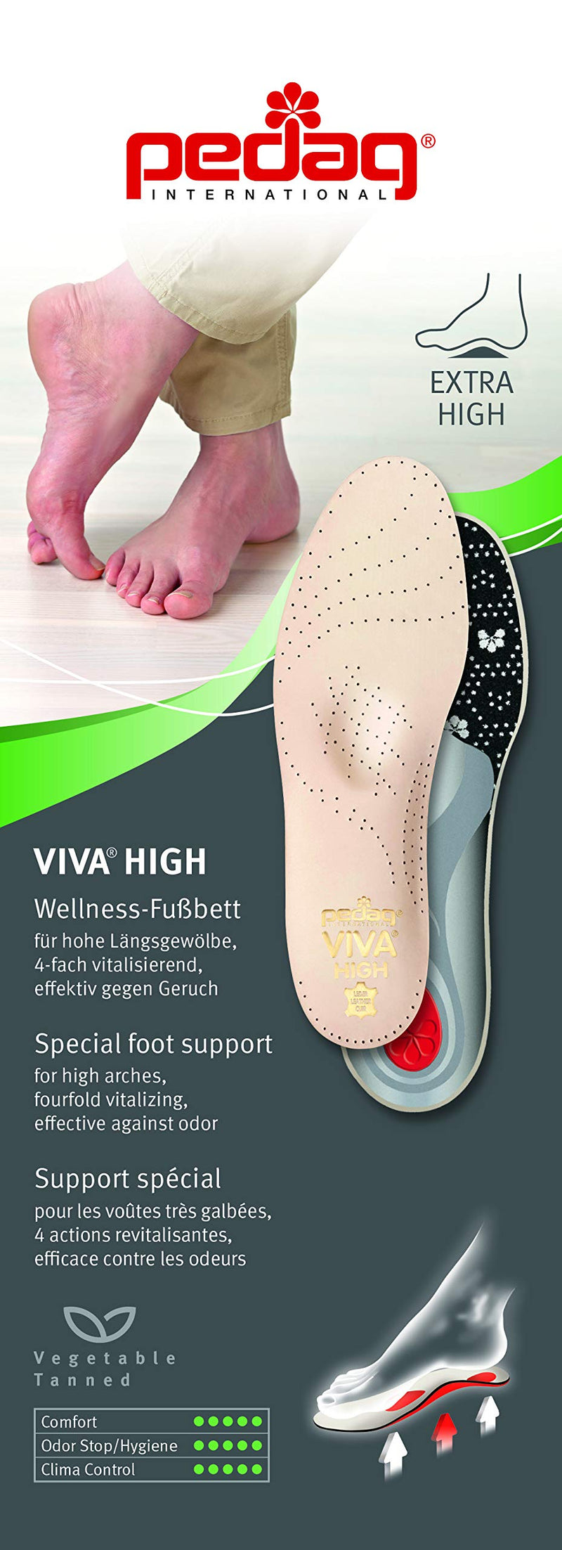 [Australia] - pedag Viva High Inserts, Handmade in Germany, Provides Support to Extra High Longitudinal Arch, Cushions The Heel and Metatarsal Arch, Charcoal Layer, Natural Leather, Tan, Men US 10 / EU 43 M10 / EU 43 