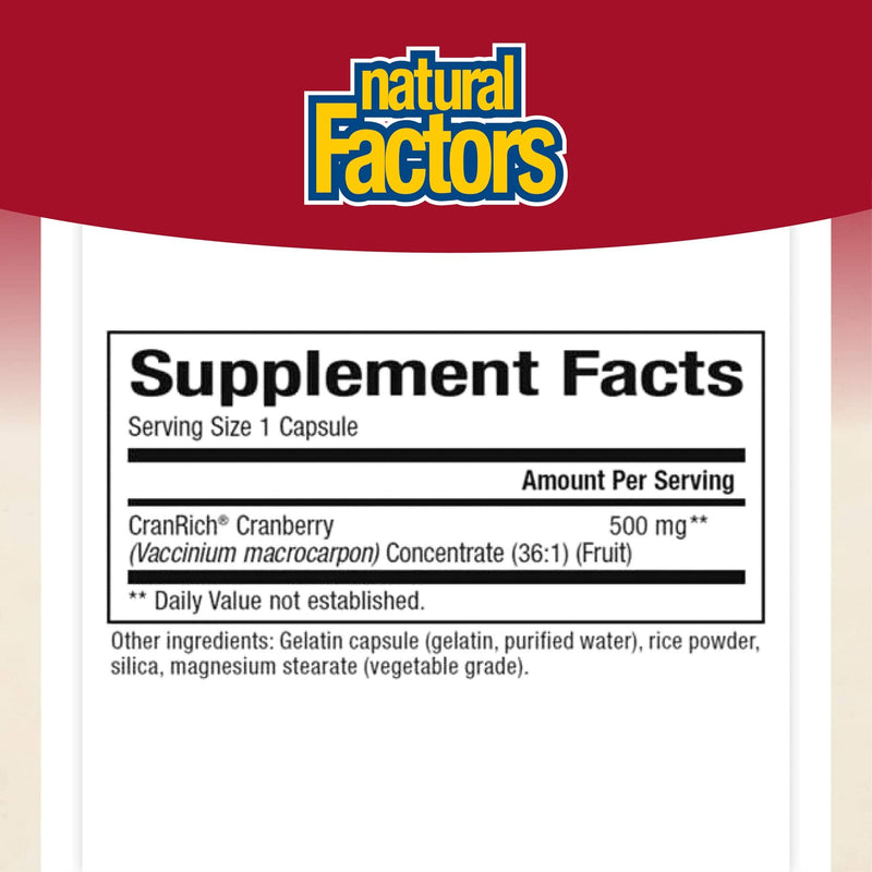 [Australia] - CranRich by Natural Factors, Super Strength Cranberry Concentrate, Antioxidant Supplement for Urinary Tract Support, Non-GMO, 180 capsules (180 servings) 180 Count (Pack of 1) 