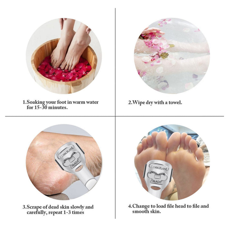 [Australia] - BEINY Stainless Steel Callus Shaver Pedicure Dead Hard Skin Remover Heel Razor Wooden Handle Cutter with Skin Rub & 10 Blades for Foot Care, Removing Solid, Cracked Skin Cells 