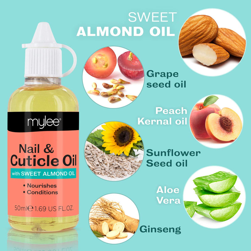 [Australia] - Mylee Sweet Almond Nail & Cuticle Oil 50ml, – Deeply Hydrating & Nourishing Cuticle Conditioner Oil, Non-Greasy Formula and Leaves No Sticky Residue, Lightly Scented With Almond Oil 