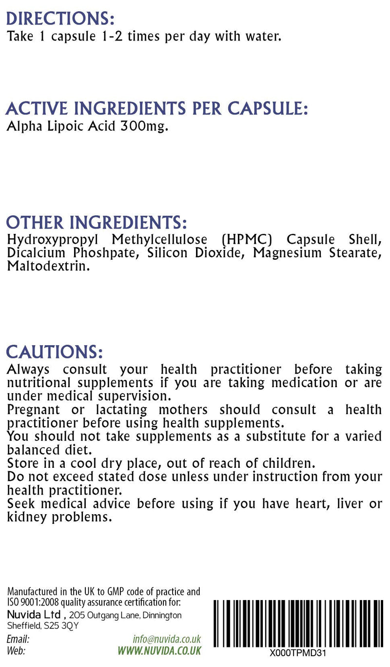 [Australia] - Alpha Lipoic Acid 300mg -120 High Strength Alpha Lipoic Capsules - Daily ALA Supplement to Support Energy Metabolism and Cell Rejuvenation - Vegan and Vegetarian Friendly 