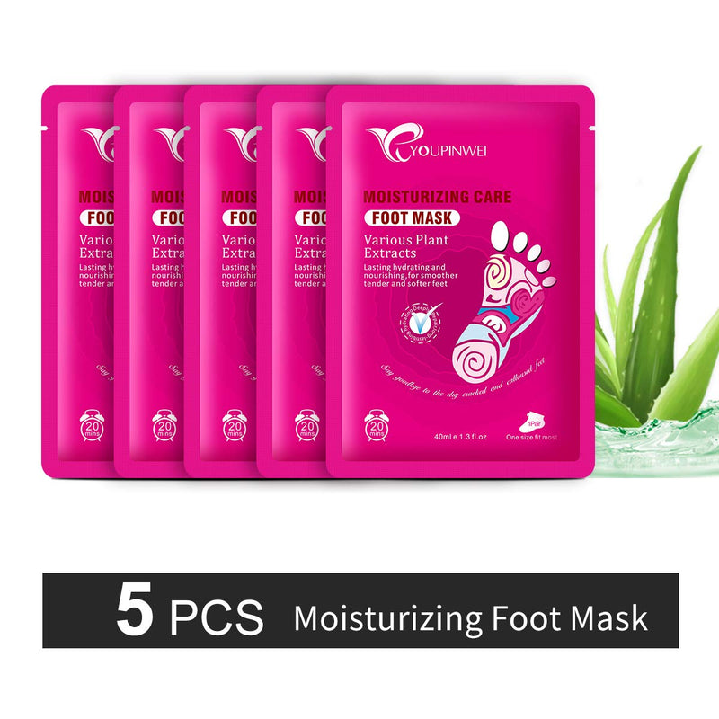 [Australia] - YOUPINWEI Moisturizing Foot Mask Treatment for Cracked Heels and Dry Feet Deeply Repair, Care for Long-lasting Hydrating & Nourishing Socks for Smoother and Softer Feet (5Pairs/Box) 