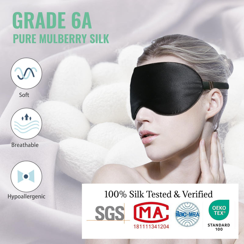[Australia] - 2 Pack Mulberry Silk Sleep Mask with Adjustable Strap, Sleeping Aid Blindfold for Nap, BeeVines Eye Sleep Shade Cover, 100% Blocks Light Reduces Puffy Eyes Gifts for Christmas 01- Pink & Black 