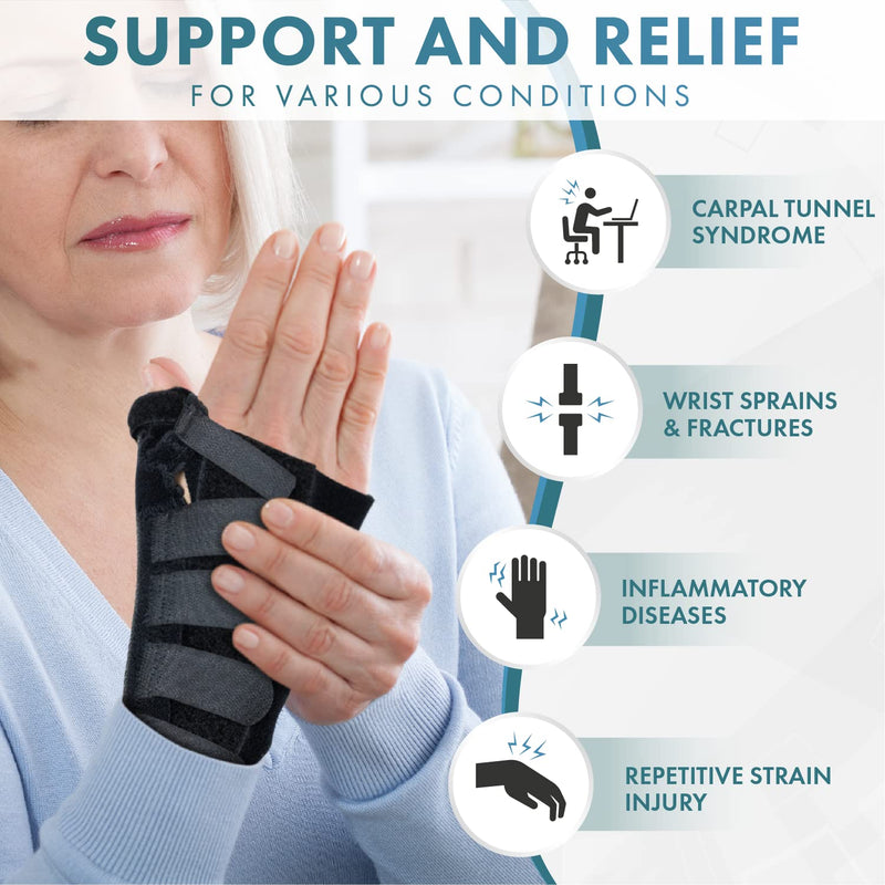 [Australia] - Actesso Wrist Thumb Support - Brace with Metal Splint - Ideal for Thumb Injuries, Scaphoid Fractures and Sprains [Select Your Size] (Black, Small Left) Black 