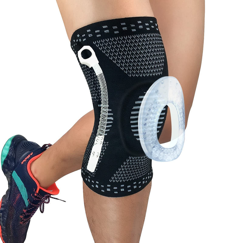 [Australia] - HOPEFORTH Knee Compression Sleeve Brace Support for Knee Pain Men Women with Patella Gel Pads & Side Stabilizers Black Large 