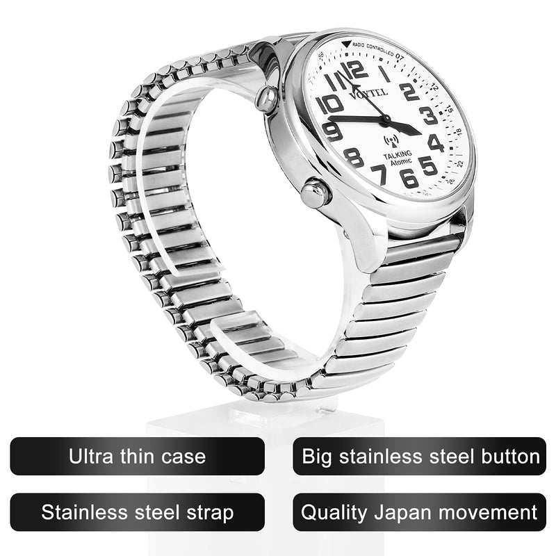[Australia] - MAUJOY Quality Clear and Loud American Human Voice Atomic English Talking Watch Speaks The Time, Date or Alarm time for Elderly, Impaired Sight or Blind. White Face-Black Numbers 113 