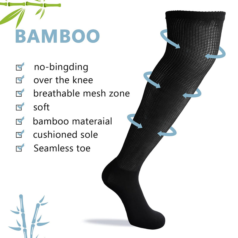 [Australia] - Athlemo Women&Men Bamboo Diabetic Socks 2 Pairs Loose Fit Non-Binding Over the Knee Seamless Breathable Anti-odor Black(4 Pairs) 10-13 