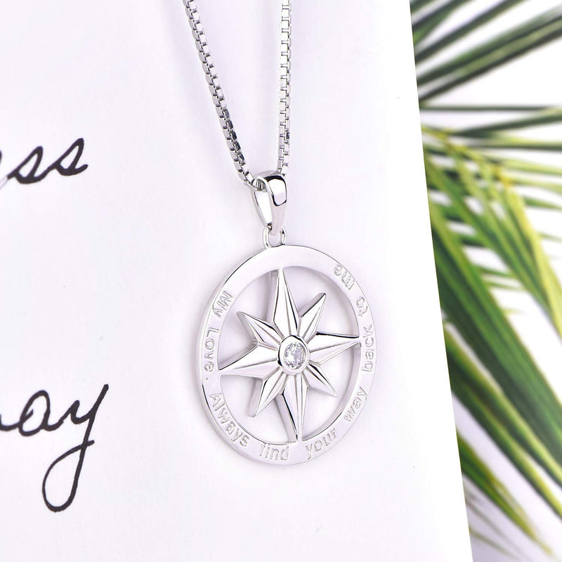 [Australia] - YL Compass Necklace Find Your Way Back Vintage Nautical Graduation Charm Pendant, Direction/Love/Magnetic (925 Sterling Silver/Stainless Steel) Love 