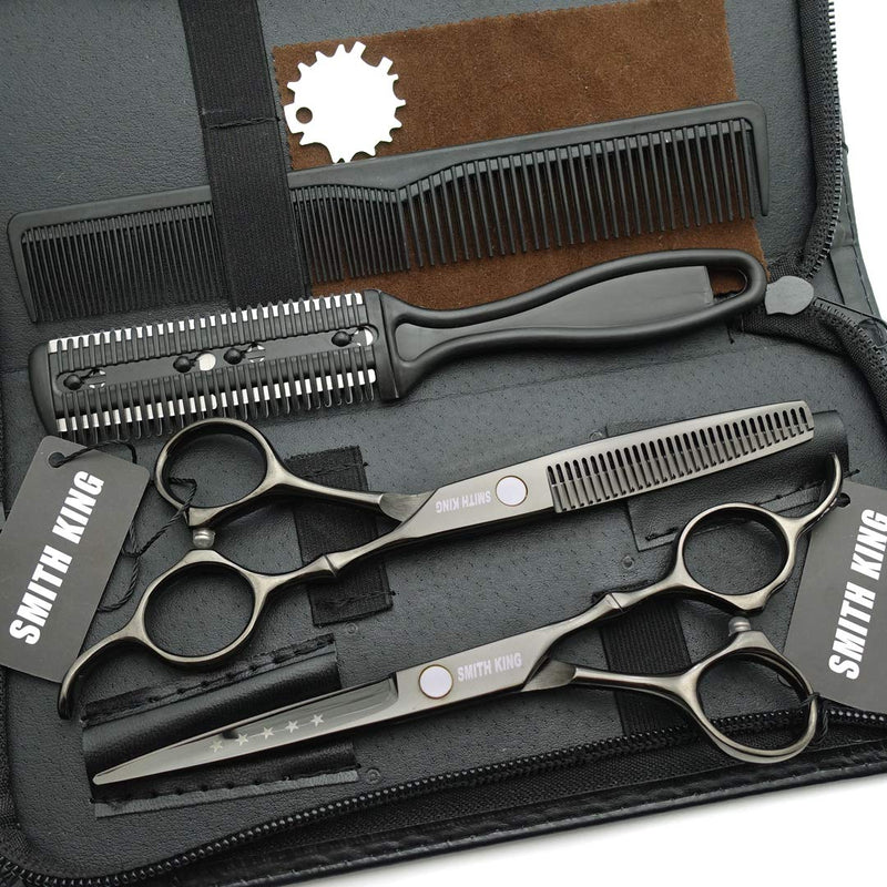 [Australia] - Hairdressing Scissors Set Hair Scissors Set Thinning Scissors Blending Texturizing Shears Set Professional Hairdresser Haircut Salon Barber Scissors Kit with Comb for Man, Women and Kids 6.0 Inch Bright Black 