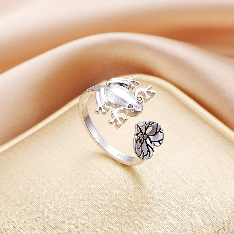 [Australia] - S925 Sterling Silver Frog Heart Necklace Ring Bracelet Earrings Jewelry Set for Women Girl Christmas Gift Ring Size 7 