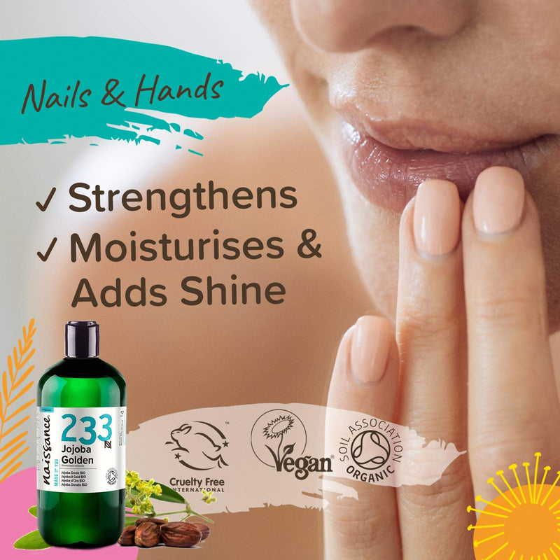 [Australia] - Naissance Organic Golden Jojoba Oil 500ml - Pure and Natural, Certified Organic, Unrefined, Vegan, Hexane Free, No GMO - Ideal for Aromatherapy and as a Massage Base Oil 