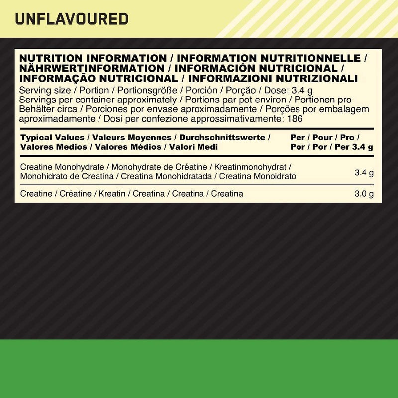 [Australia] - Optimum Nutrition Micronised Creatine Powder, Creatine Monohydrate Powder for Performance, Unflavoured, 186 Servings, 634 g, Packaging May Vary 
