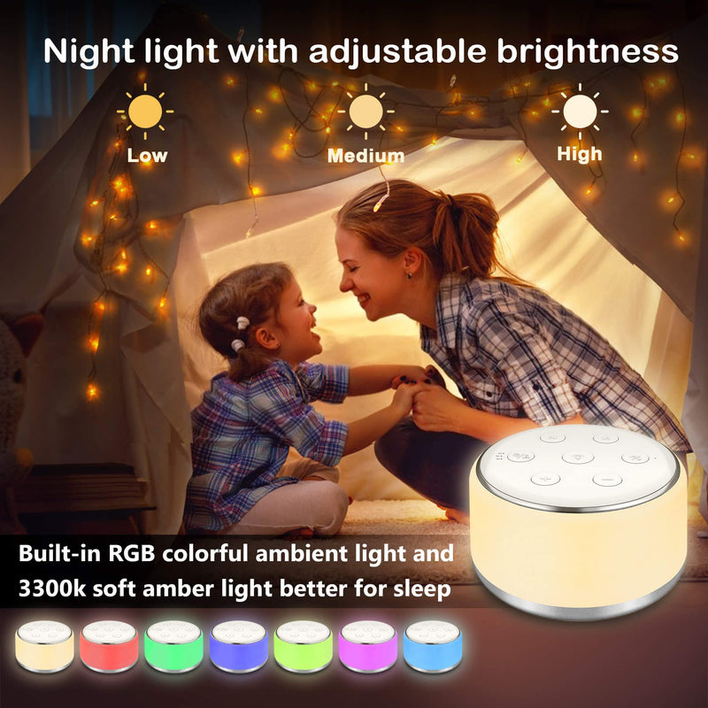 [Australia] - White Noise Machine for Sleeping Baby Kids – Portable Sound Machine with Night Light, USB Rechargeable, 34 Soothing Noises, Auto-Off Timer, Sleep Machine for Adults Babies Lullaby Travel Home White 