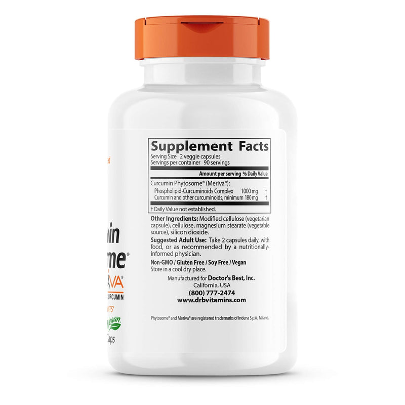 [Australia] - Doctor's Best Curcumin Phytosome with Meriva, Non-GMO, Vegan, Gluten Free, Soy Free, Joint Support, 500 mg 180 Veggie Caps (DRB-00230) 180 Count (Pack of 1) 