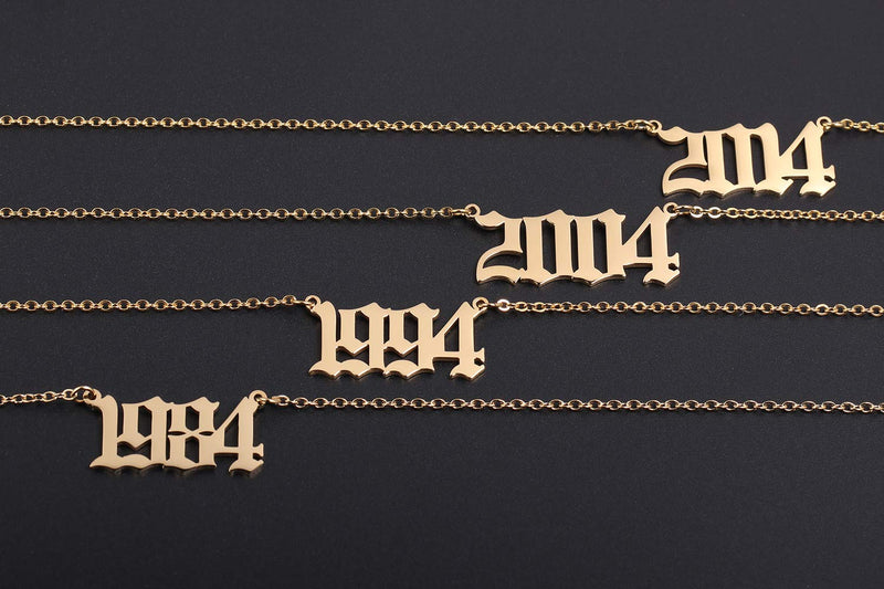 [Australia] - Aimber Birth Year Necklace 18K Gold Plated Birth Year Number Pendant Necklace Stainless Steel Birthday Year Necklace for Women,1970-2024 2004 