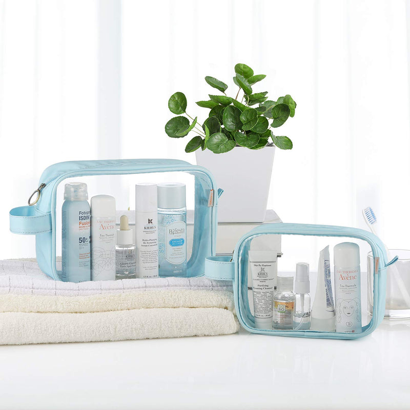 [Australia] - GAGAKU Clear Toiletry Bag Transparent Makeup Bags Set Waterproof Wash Bag 2pcs - Light Blue 1_Light Blue 