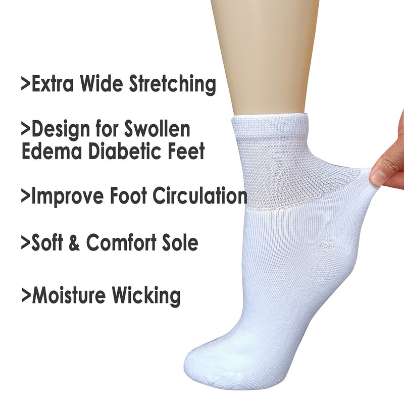 [Australia] - VEIGIKE Women Diabetic Socks Soft Breathable Moisture Wicking Quarter Ankle Socks, Extra Wide Non-Binding Socks 4 Pairs, White-4pairs, One Size 