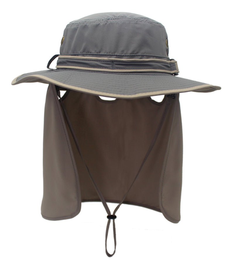 [Australia] - Home Prefer Mens Sun Hat with Neck Flap Quick Dry UV Protection Caps Fishing Hat B-gray Brim 