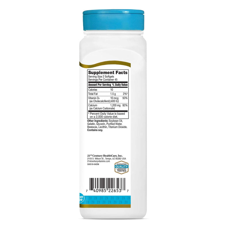 [Australia] - 21st Century Calcium Plus D3 Liquid Filled Softgel, 1200 mg, 90 Count 