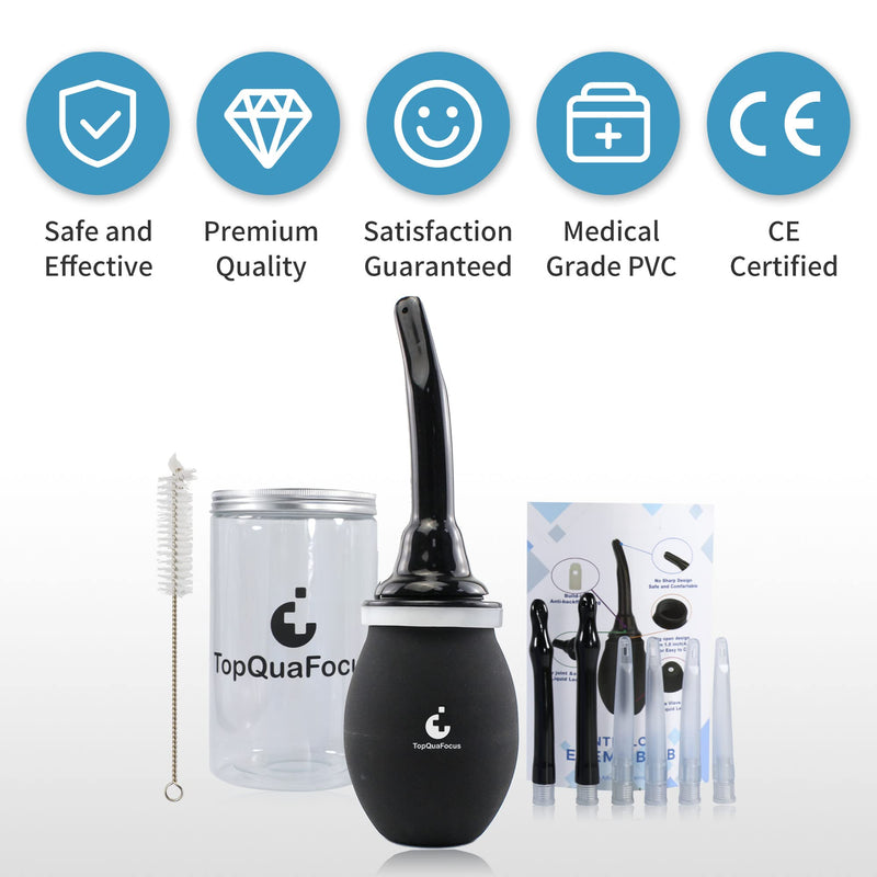 [Australia] - TopQuaFocus 420ml Douche Bulb Kit Anal Douche Colon Irrigation Douche for Man Woman (Black) 13 Piece Set Black 