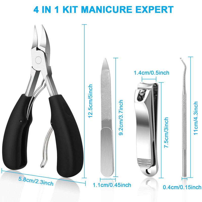 [Australia] - Toenail Clippers for Thick Nails, Azymi Podiatrist Toenail Clippers for Thick Ingrown Nails for Seniors Sharp Curved Blades Anti-Slip ABS Handle, Toe Nail Trimming Set with Large Nail Clippers Black A 