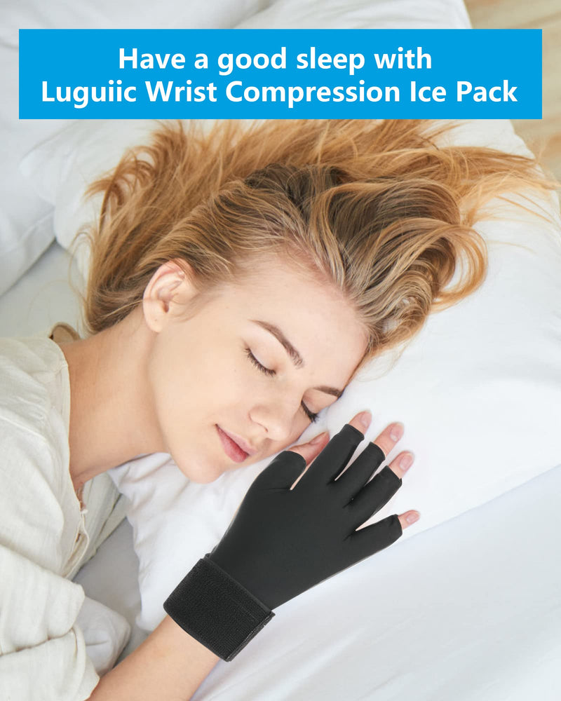 [Australia] - Luguiic Finger Arthritis Compression Ice Glove for Women and Men, Adjustable Wrist Strap Hand Wrist Ice Pack Pain Relief for Arthritis, Carpal Tunnel, Tendinitis Cold&Heat Therapy S Pack of ONE 