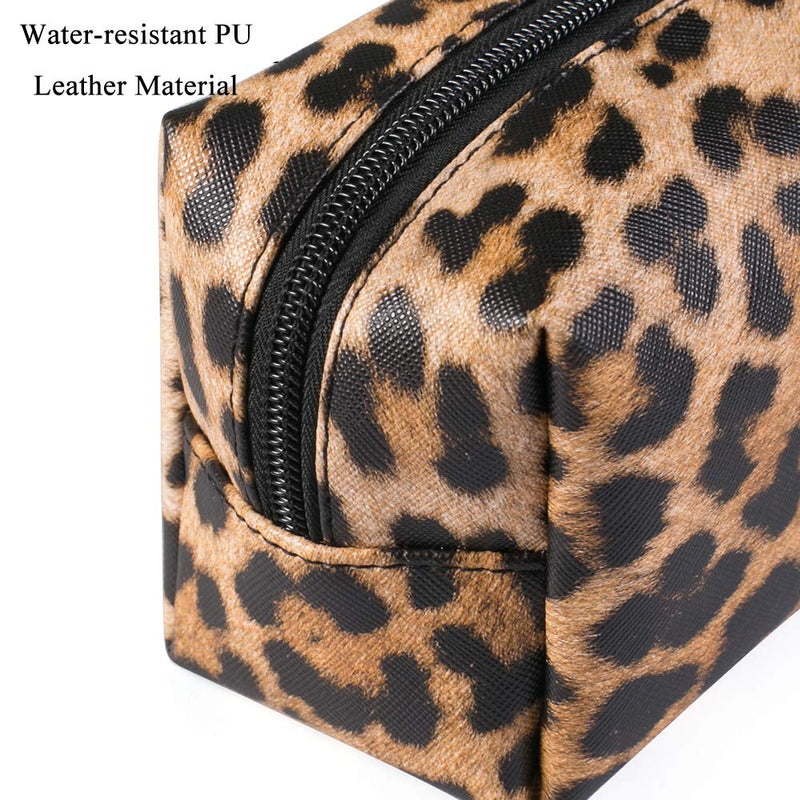 [Australia] - 2 Pcs Leopard Makeup Bag Travel Cosmetic Case Portable Multifunction Toiletry Bags Organizer Brushes Storage Bags with Gold Zipper for Women Girls Clutch Purse 