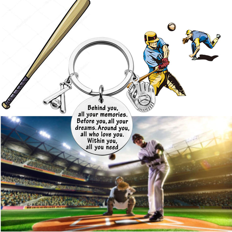 [Australia] - FEELMEM Baseball Keychain Baseball Player Gift Behind You All Memories Before You All Your Dream Keychain Softball Baseball Jewelry Baseball Mom Gift Baseball Coach Gift 