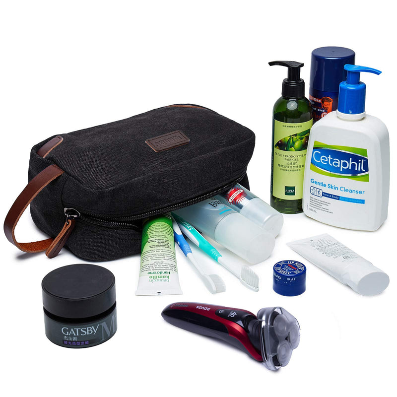 [Australia] - WANDF Toiletry Bag Small Nylon Dopp Kit Lightweight Shaving Bag for Kids Men and Women (black) black 