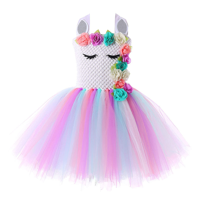 [Australia] - unicorn costume tutu dress for girls kids3pcs1-10Y birthday party princess tulle tutu dress outfits 12flowers S1-2Years 