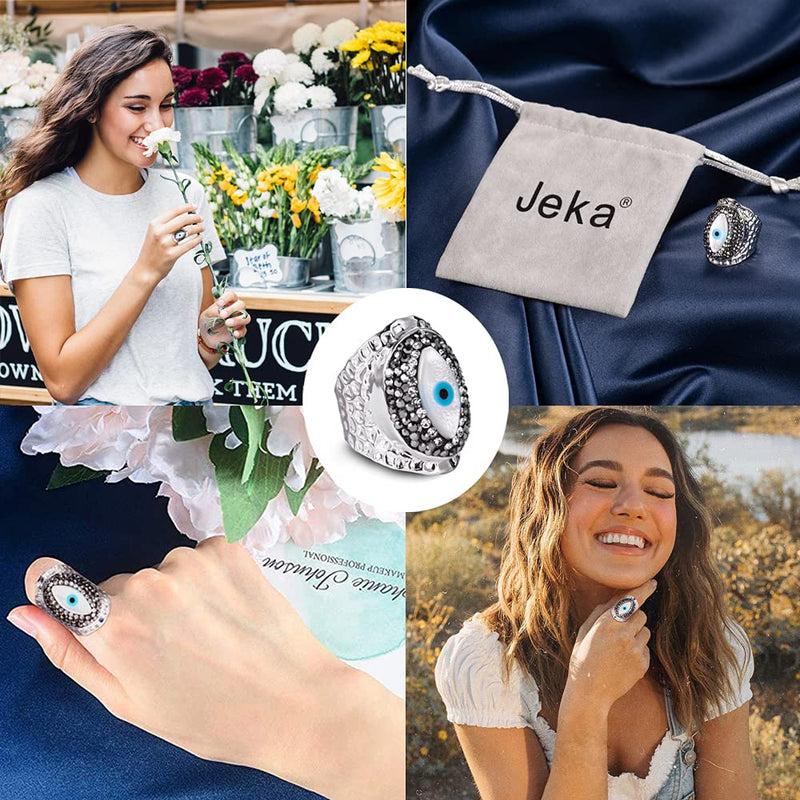 [Australia] - Jeka Evil Eye Ring Jewelry Hippie Punk Cool Rings Mal De Ojo Turkish Protection Silver 