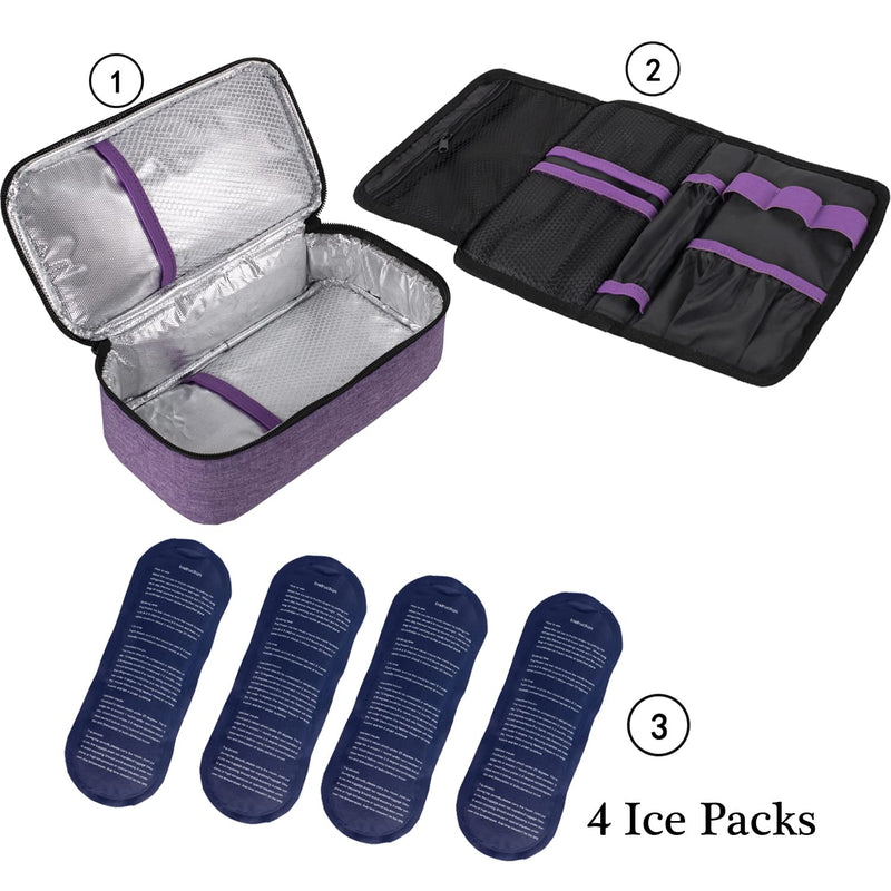 [Australia] - ALLCAMP Insulin Cooler Travel Bag for Diabetic Organize Medication with 4 Ice Packs (Medium（Oxford）, Purple) Medium（Oxford） 