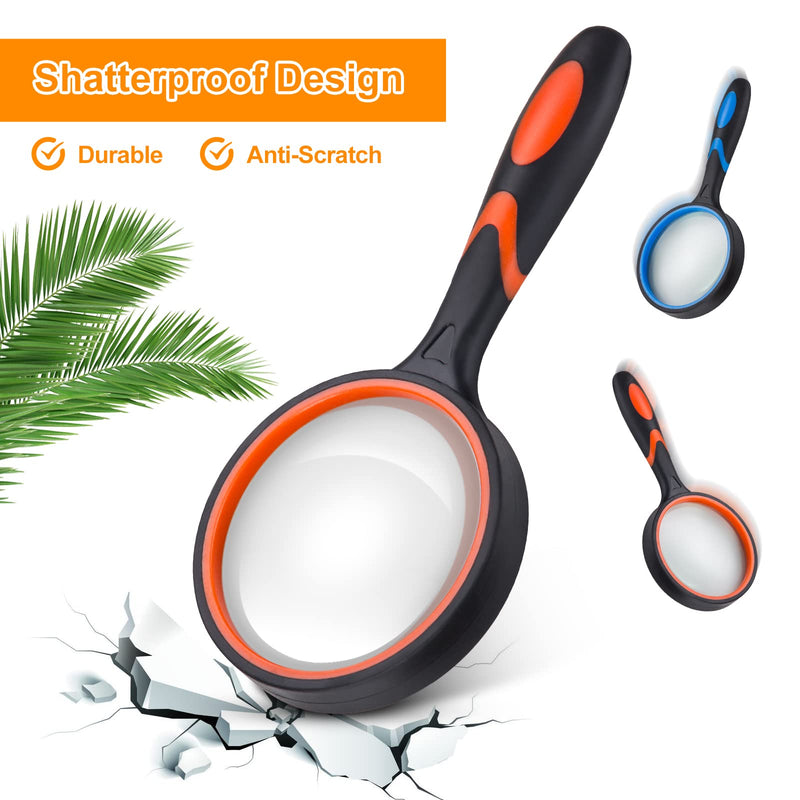 [Australia] - 2PCS Upgrade 10X Magnifying Glass, Large Handheld Magnifier Magnafying. Glasses for Kids/Seniors Reading, 3 Inch Shatterproof Lupa Magnify Glass Lens, Rubber Handle of Perforating Design - Observation 