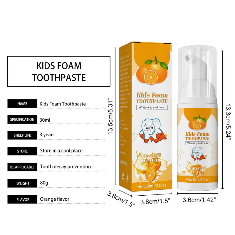 [Australia] - Kids Foam Toothpaste, Children Whitening Low Toothpaste Toddler Toothpaste Teeth Whitening Foam Toothpaste for U Shaped Toothbrush Electric Toothbrush Ages 3+ (Orange Flavor) 