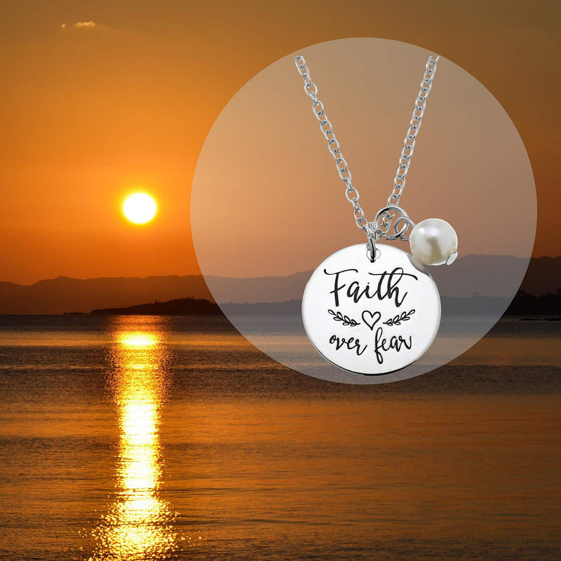 [Australia] - PammyJ Faith Over Fear Necklace for Girls – Inspirational Jewelry Gifts for Women, 18" + 2" ext 