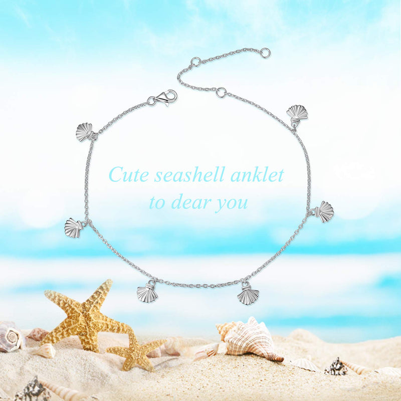 [Australia] - YFN Boho Beach Starfish Seashell Ankle Heart Charm Bracelet Sterling Silver Anklet Chain Bracelet Beach Foot Jewelry for Women Little Girls seashell ankle bracelet 