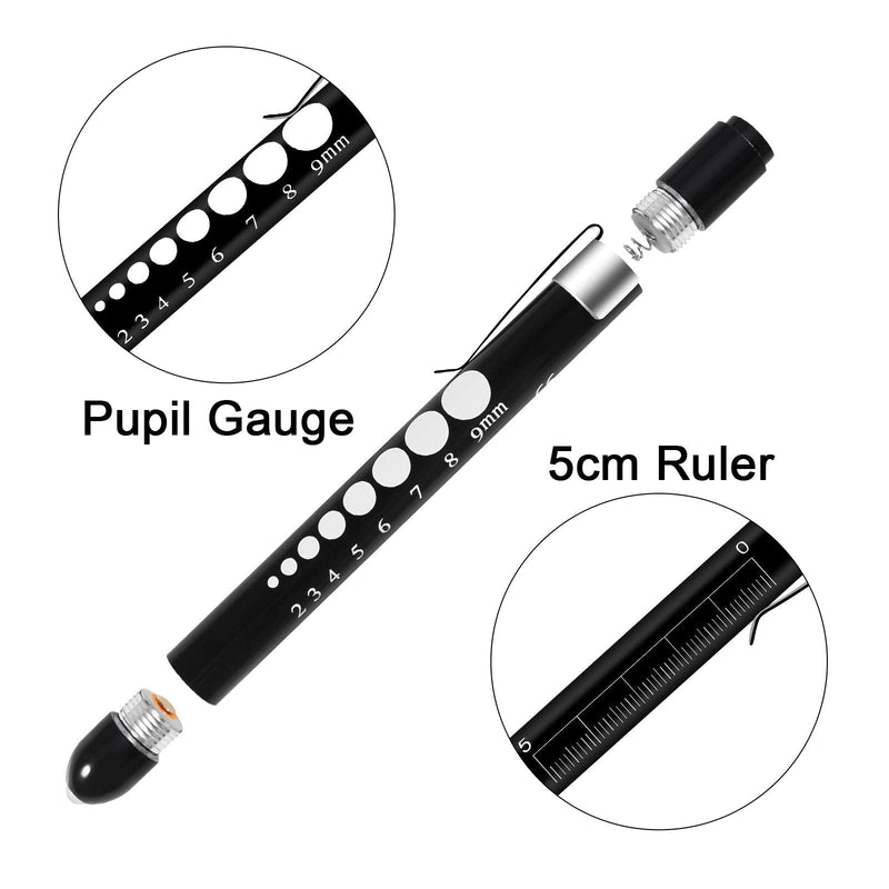 [Australia] - ALMOCN 2 Pack Pen Light,Nurse Medical Reusable LED Penlight White Light with Pupil Gauge and Ruler,Black and Purple Black and Purple 