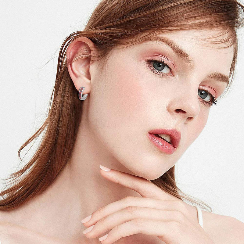 [Australia] - CiNily Huggie Earrings Opal Hinged Hoop Earrings Gold Plated Small Hoop Earrings for Women Girls Men Dainty Earrings Orange 