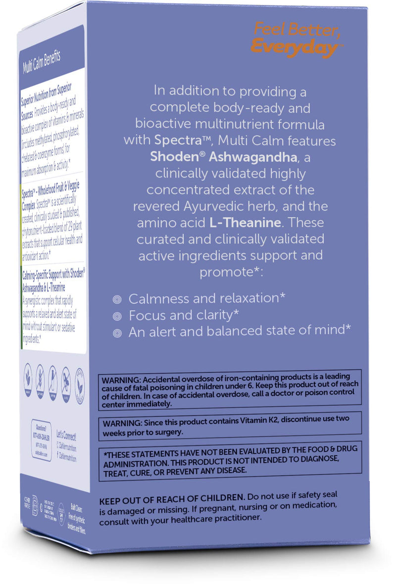[Australia] - Zahler Multivitamin Calm, Daily Multivitamin +Relaxation Support, Multivitamin for Women and Men with Iron, Certified Kosher, 60 Capsules 