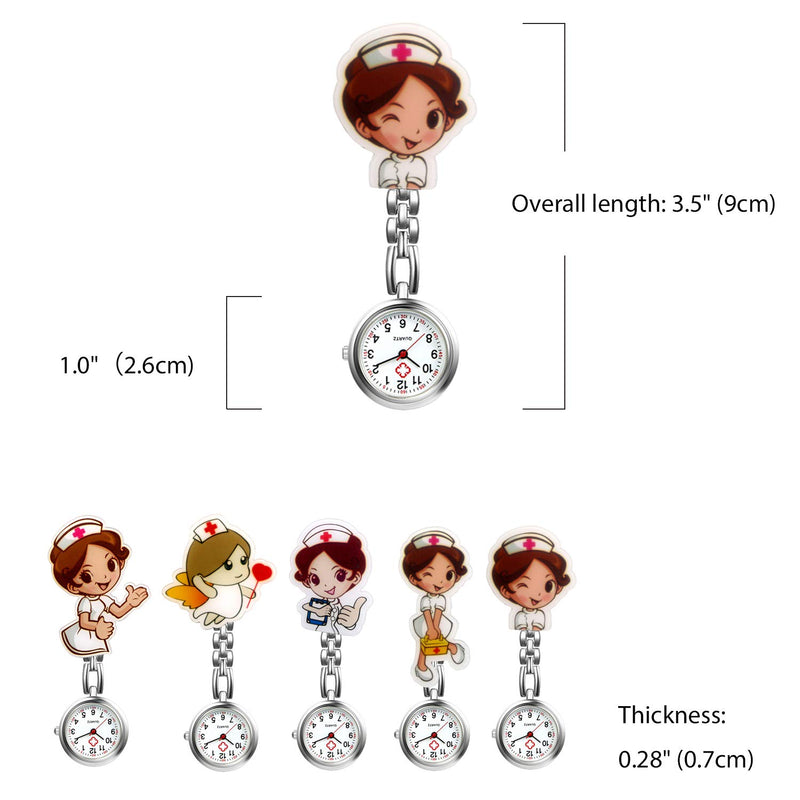 [Australia] - AVANER Nurse Watches Cute Cartoon Design Clip-on Fob Watches Analog Quartz Hanging Lapel Watches for Women (5 Pcs) Style1-click 